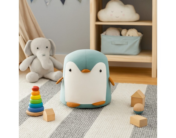 Taburet v tvare tučniaka Raino - modrá / biela