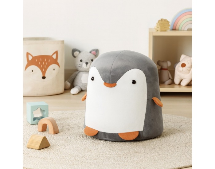 Taburet v tvare tučniaka Raino - sivá / biela