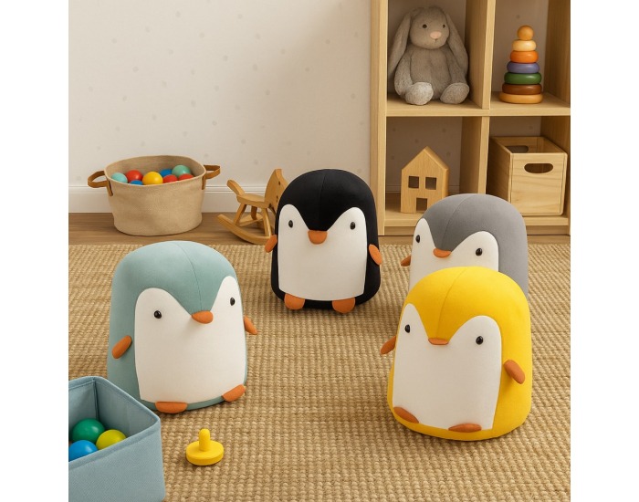 Taburet v tvare tučniaka Raino - sivá / biela