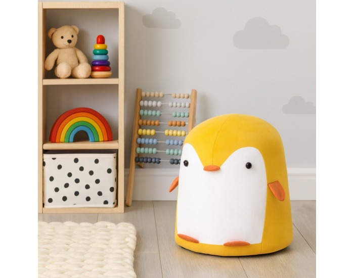 Taburet v tvare tučniaka Raino - žltá / biela