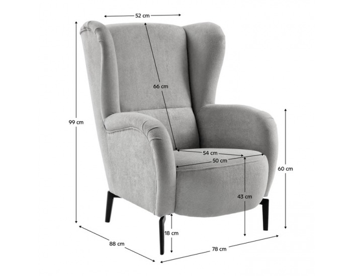 Kreslo (ušiak) Ramon - sivá