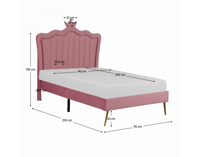 Jednolôžková posteľ s roštom Rania 90x200 - ružová (Velvet)