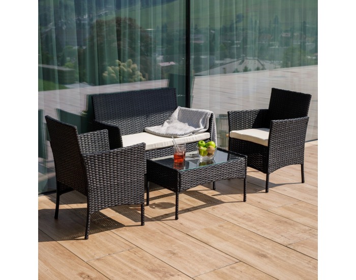 Záhradný nábytok z umelého ratanu Ratana - čierna / béžová