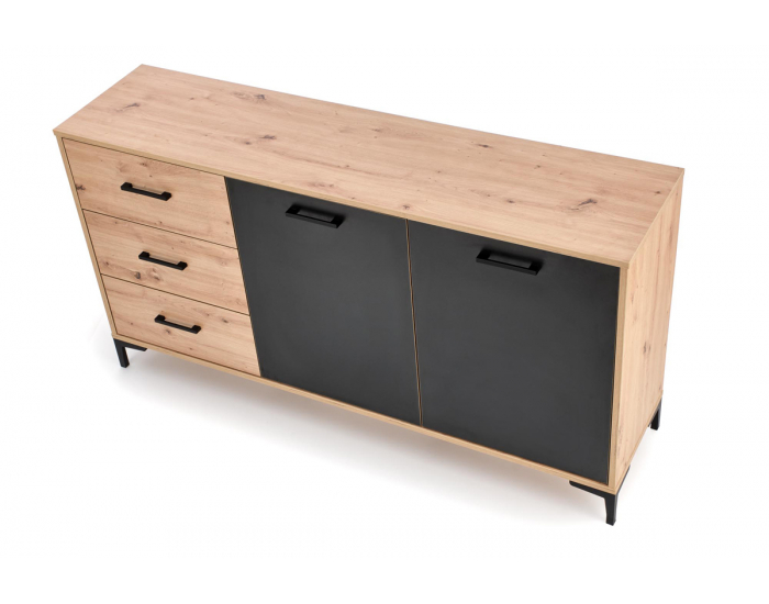 Dvojdverová komoda so zásuvkami Raven KM1 - dub artisan / čierna