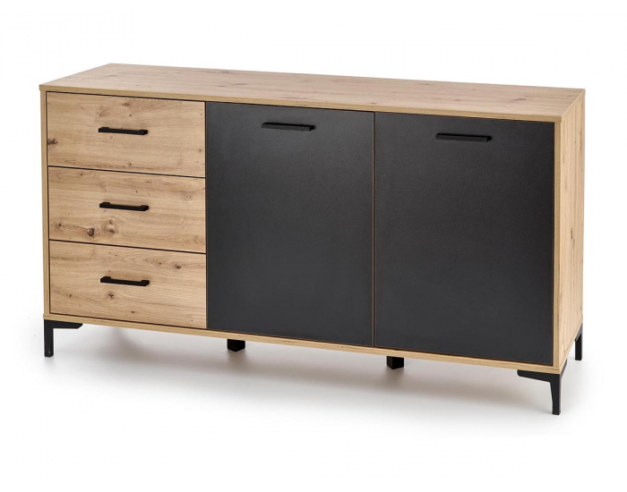 Dvojdverová komoda so zásuvkami Raven KM1 - dub artisan / čierna