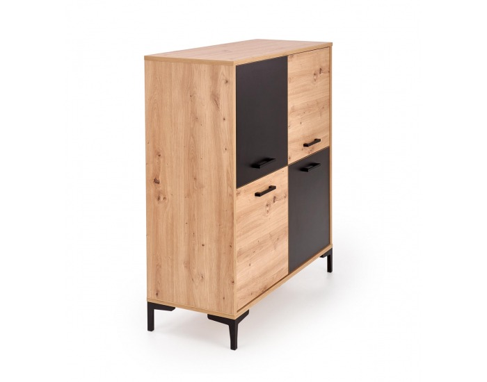 Štvordverová komoda Raven KM2 - dub artisan / čierna