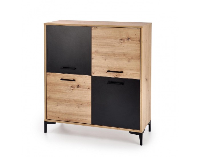 Štvordverová komoda Raven KM2 - dub artisan / čierna