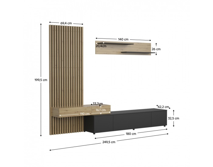 Obývacia stena Rebeka Plus - čierna / dub artisan