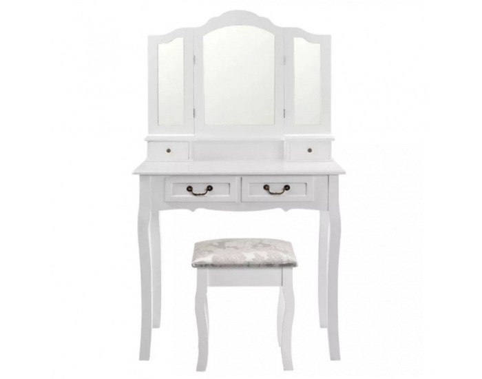 Toaletný stolík s taburetkou Regina - biela / strieborná