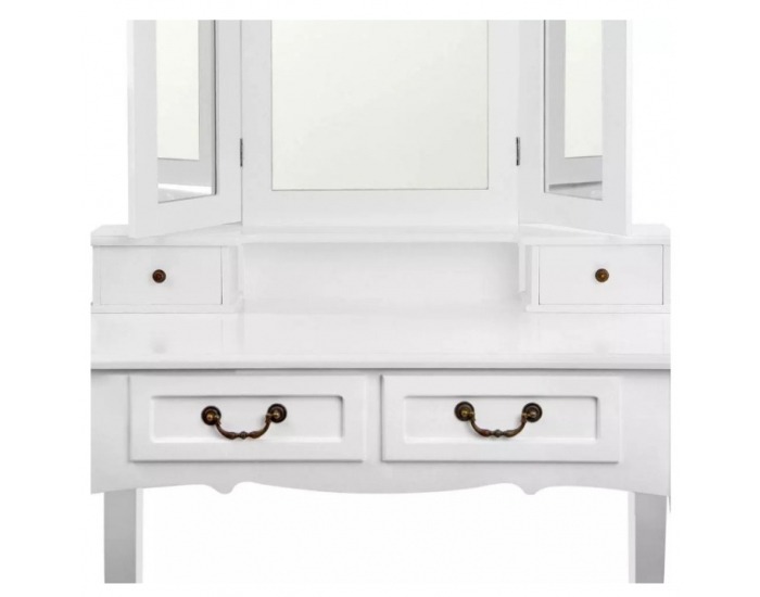 Toaletný stolík s taburetkou Regina - biela / strieborná