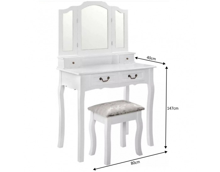 Toaletný stolík s taburetkou Regina - biela / strieborná