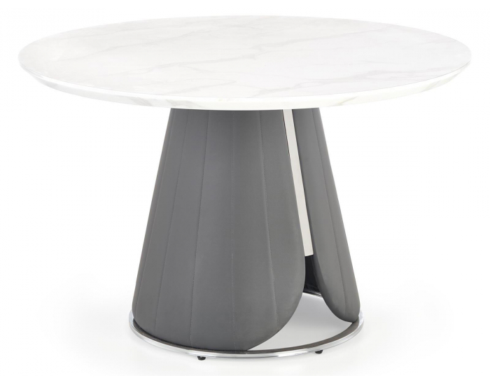 Okrúhly jedálenský stôl Remigio - biely mramor / sivá