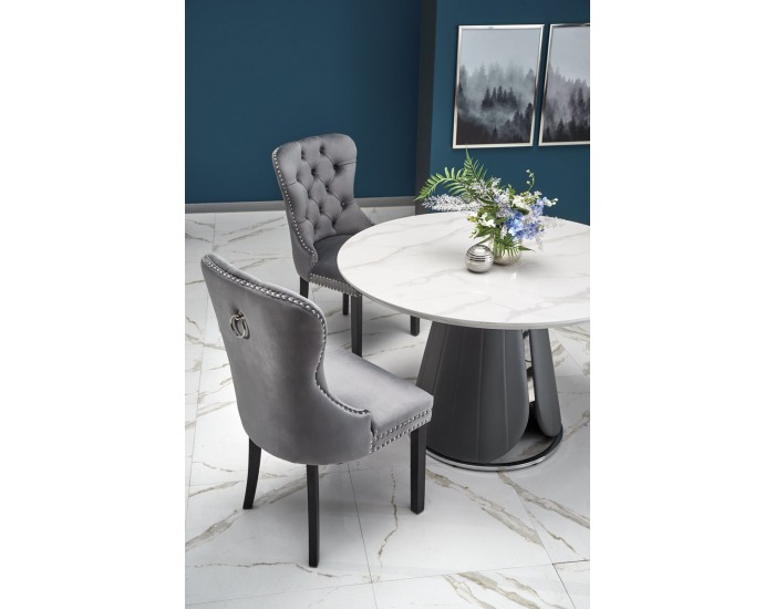Okrúhly jedálenský stôl Remigio - biely mramor / sivá