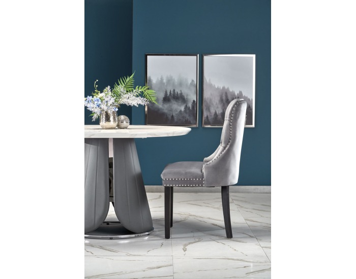 Okrúhly jedálenský stôl Remigio - biely mramor / sivá