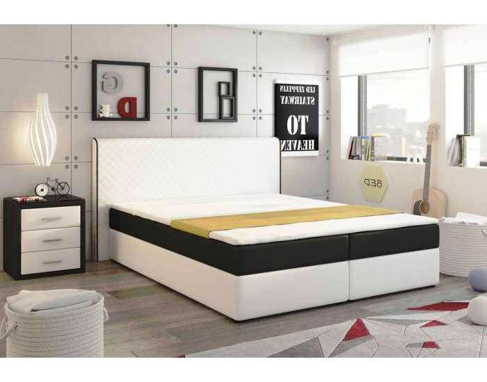Čalúnená manželská posteľ s matracmi Bergamo 160 - biela / čierna (comfort)