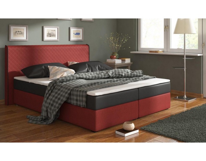 Čalúnená manželská posteľ s matracmi Bergamo 160 - čierna / červená (comfort)
