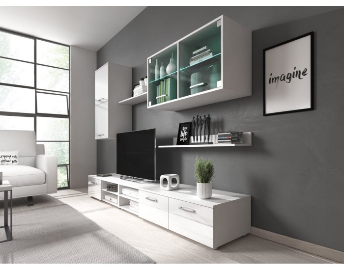 Obývacia stena s osvetlením Klara - biela / biely lesk