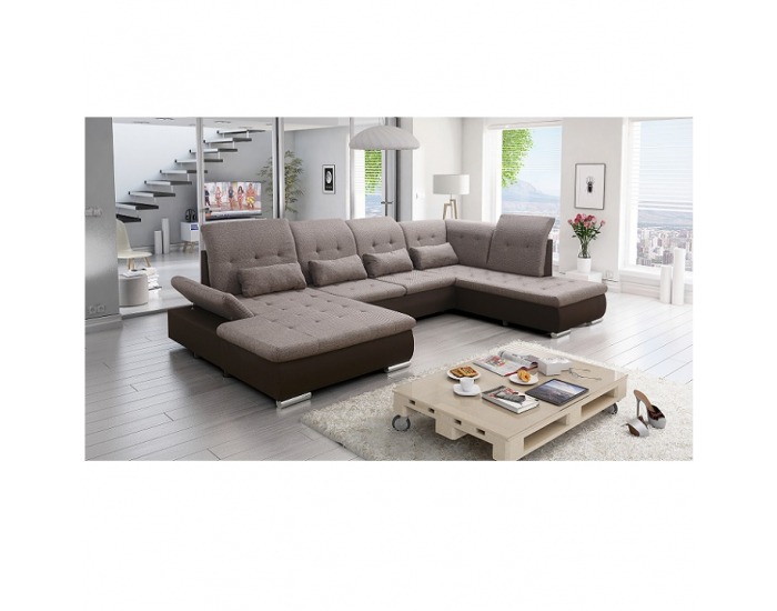 Rohová sedačka U s rozkladom Resta P - tmavohnedá / hnedá melírovaná