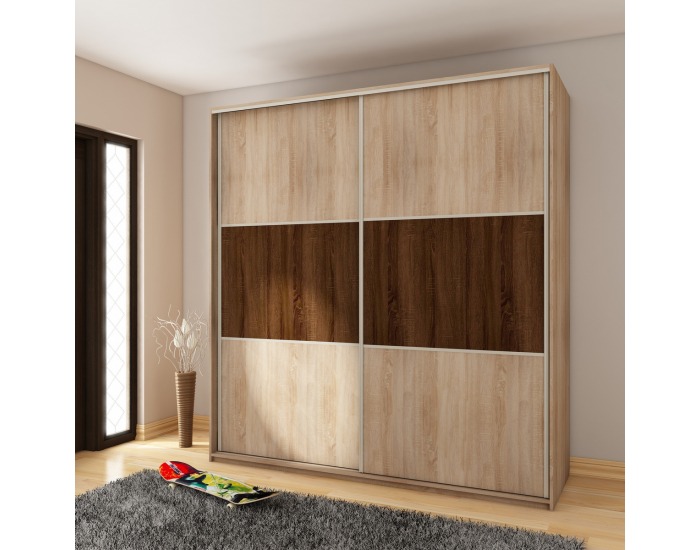 Šatníková skriňa s posuvnými dverami Rico 200B 2D - sonoma svetlá / sonoma tmavá