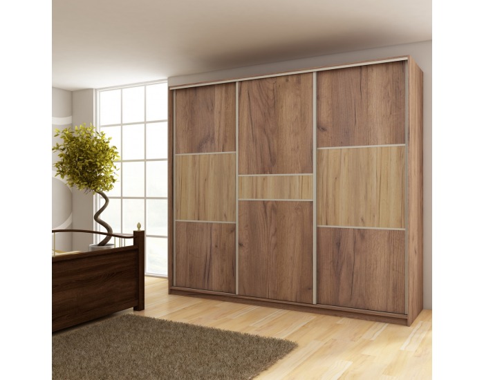 Šatníková skriňa s posuvnými dverami Rico 240D 3D - craft tobaco / craft zlatý