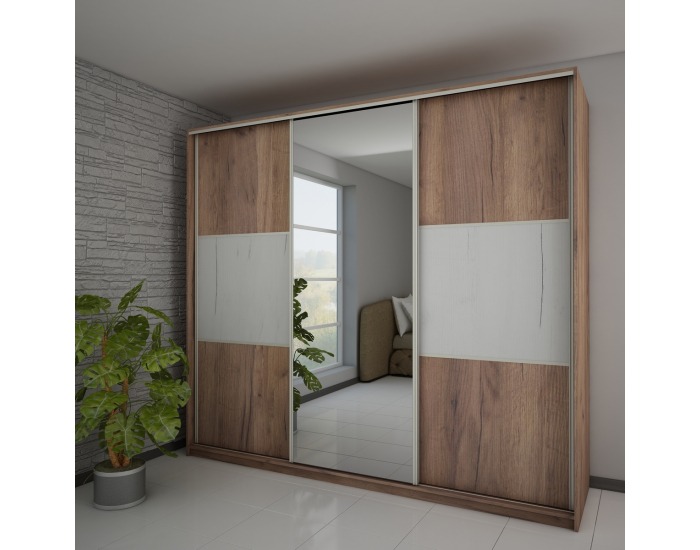 Šatníková skriňa s posuvnými dverami Rico L240D 3D - craft tobaco / craft biely