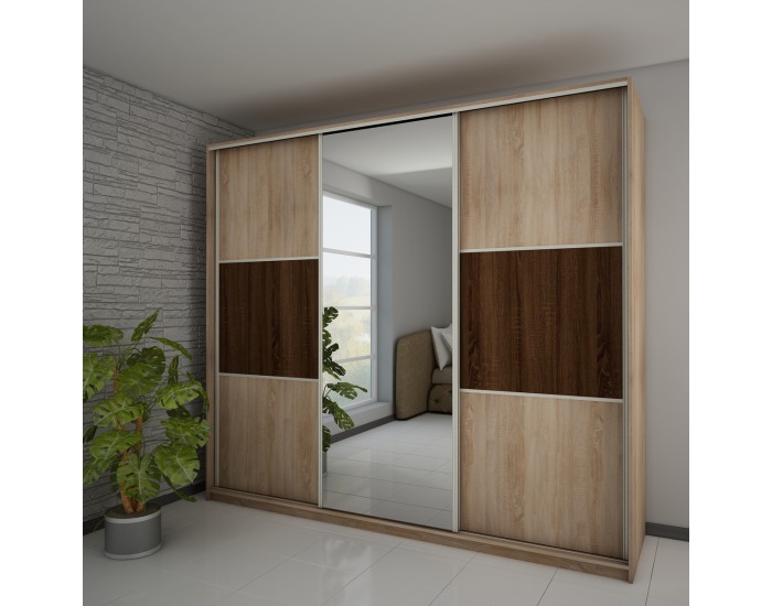 Šatníková skriňa s posuvnými dverami Rico L240D 3D - sonoma svetlá / sonoma tmavá