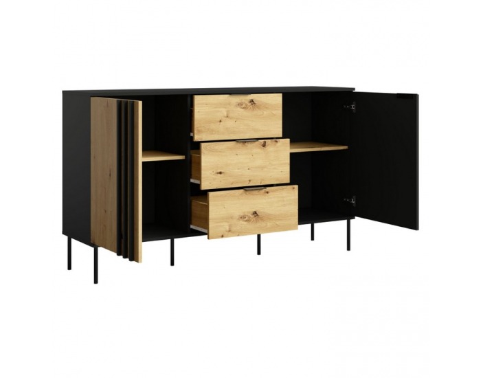 Dvojdverová komoda so zásuvkami Rimina 2D3S - čierna onyx / dub artisan