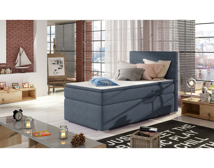 Čalúnená jednolôžková posteľ s úložným priestorom Rodrigo 90 L - modrá