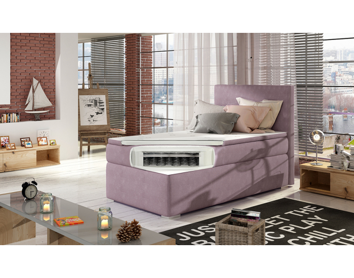 Čalúnená jednolôžková posteľ s úložným priestorom Rodrigo 90 P - fialová