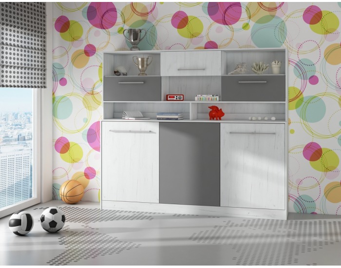 Výklopná posteľ s roštom a nadstavbou Roger 90 - craft biely / grafit