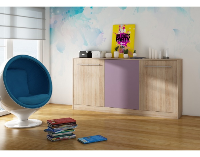 Výklopná posteľ s roštom Roger 90 - sonoma svetlá / levanduľa / fialová