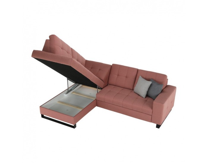 Rohová sedačka s rozkladom a úložným priestorom Byron L - lososová / sivá / svetlosivá / čierna