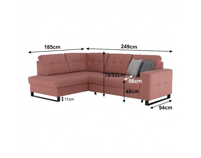 Rohová sedačka s rozkladom a úložným priestorom Byron L - lososová / sivá / svetlosivá / čierna