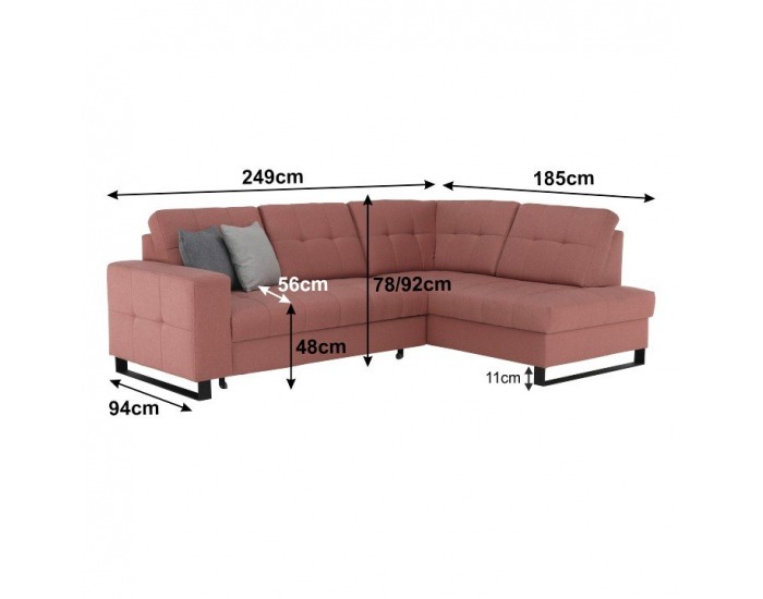 Rohová sedačka s rozkladom a úložným priestorom Byron P - lososová / sivá / svetlosivá / čierna