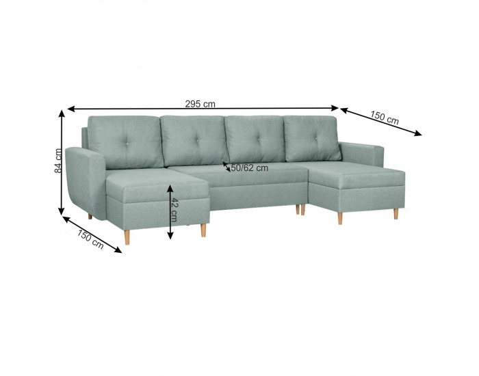 Rohová sedačka s rozkladom a úložným priestorom Dorel U L/P - mentolová