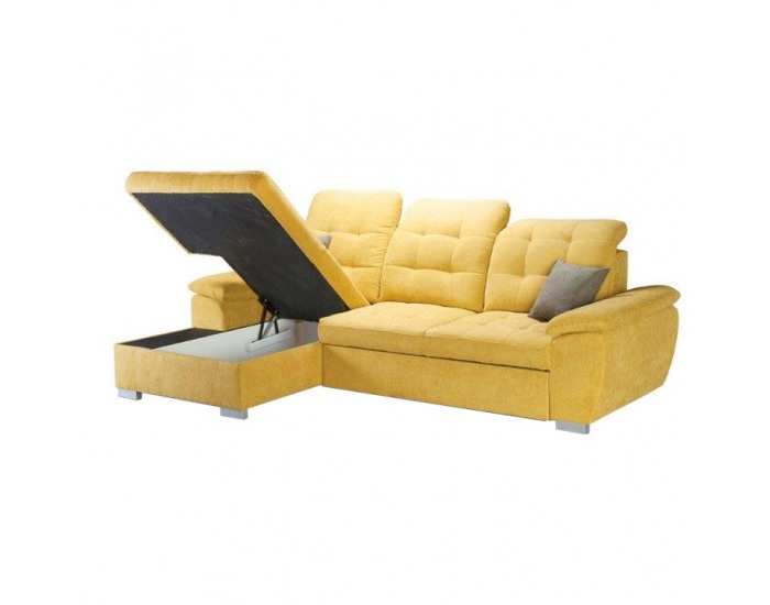 Rohová sedačka s rozkladom a úložným priestorom Evangelin L - horčicová