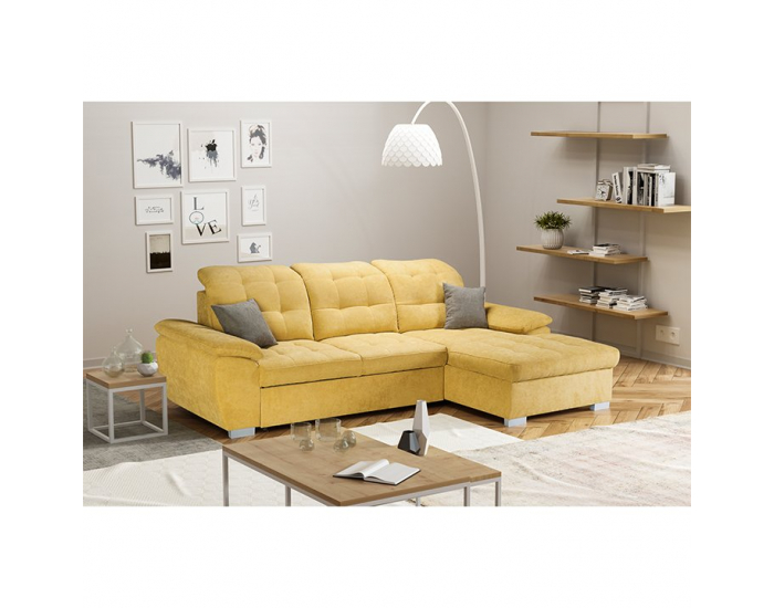 Rohová sedačka s rozkladom a úložným priestorom Evangelin P - horčicová