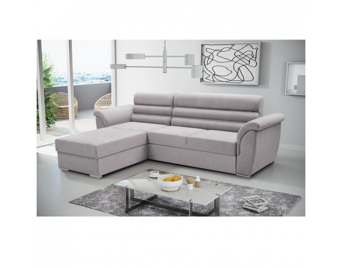 Rohová sedačka s rozkladom a úložným priestorom Fabo L - svetlosivá
