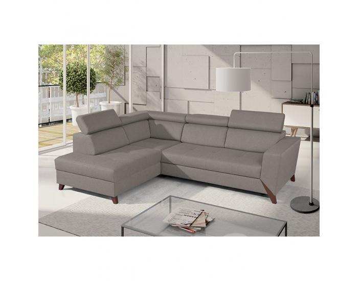 Rohová sedačka s rozkladom a úložným priestorom Konkord L - svetlohnedá / orech