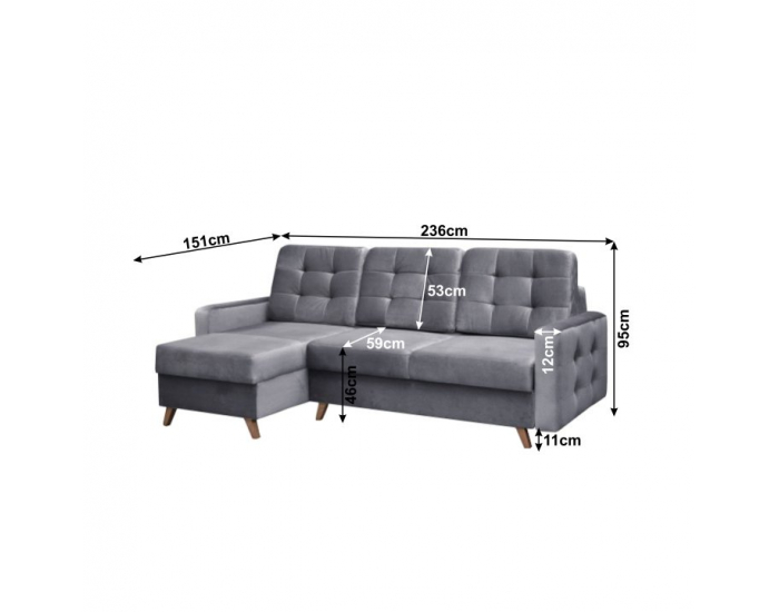 Rohová sedačka s rozkladom a úložným priestorom Medlin L/P - sivá / wenge