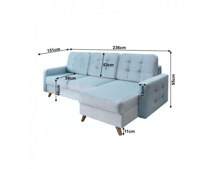 Rohová sedačka s rozkladom a úložným priestorom Medlin L/P - mentolová / orech