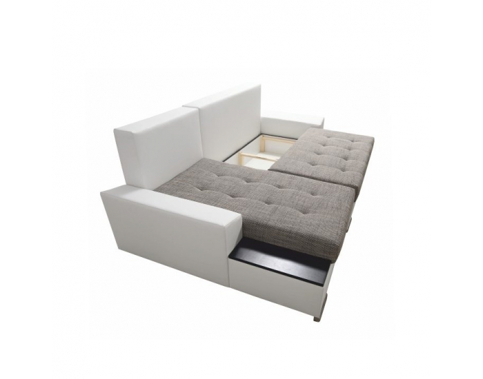 Rohová sedačka s rozkladom a úložným priestorom Nemo 2 New L - biela / sivohnedá