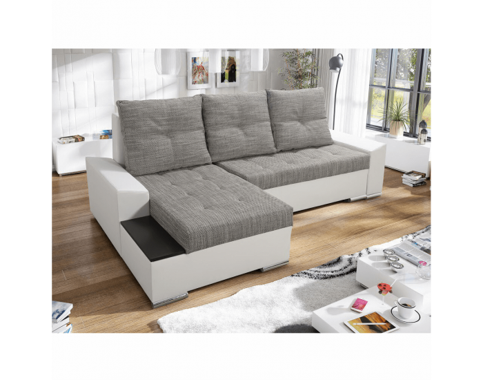Rohová sedačka s rozkladom a úložným priestorom Nemo 2 New L - biela / sivohnedá