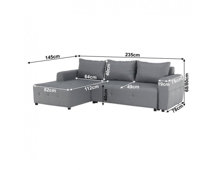 Rohová sedačka s rozkladom a úložným priestorom Nikos L - sivá