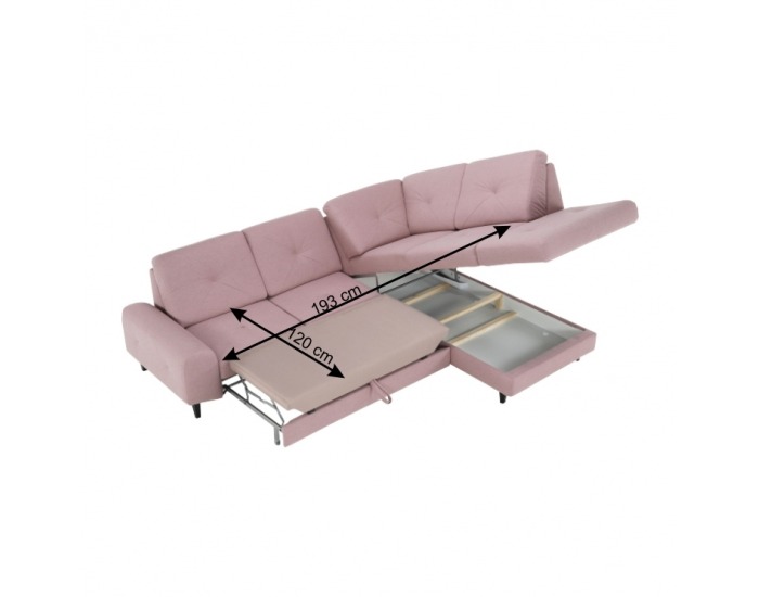Rohová sedačka s rozkladom a úložným priestorom Praga P - púdrovo-ružová (Soro)