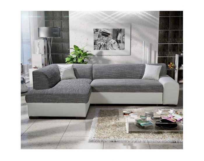 Rohová sedačka s rozkladom Minerva New L - biela / sivá melírovaná