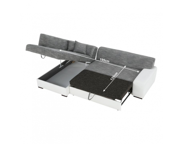 Rohová sedačka s rozkladom Minerva New L - biela / sivá melírovaná