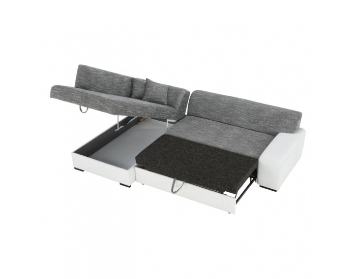 Rohová sedačka s rozkladom Minerva New L - biela / sivá melírovaná