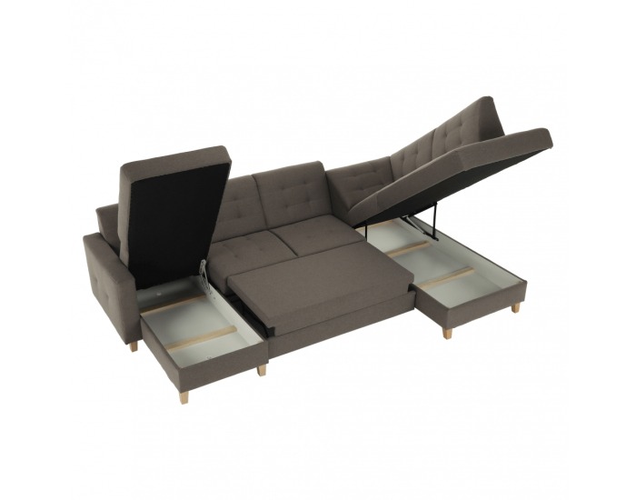 Rohová sedačka U s rozkladom a úložným priestorom Bridget P - sivohnedá (taupe)