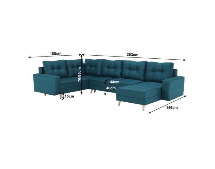 Rohová sedačka U s rozkladom Vincent U L/P - tyrkysová